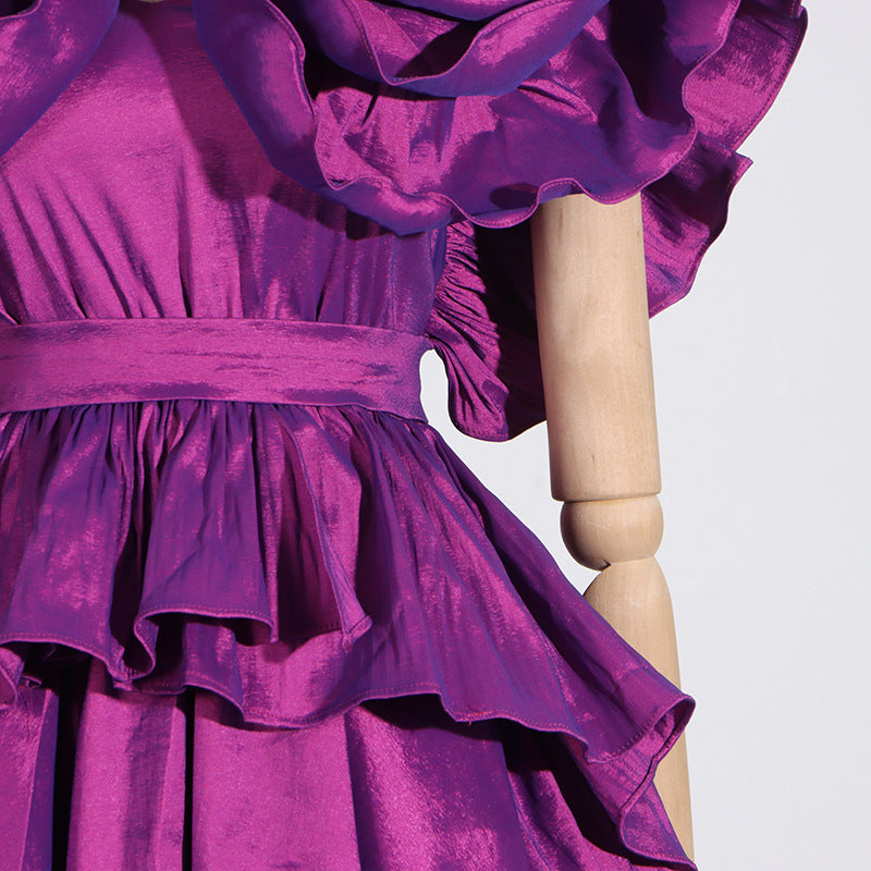 Lowell Ruffles Satin Mini Dress In Purple