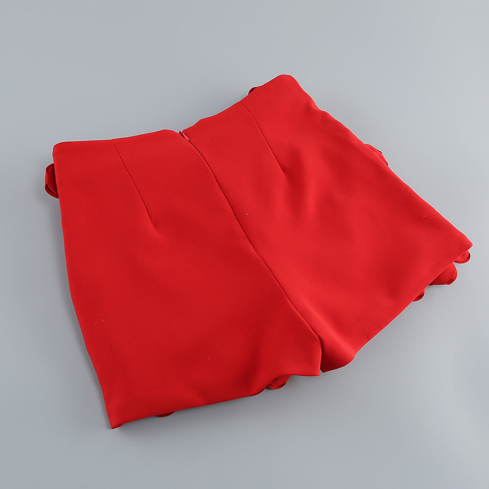 Tova 3D Flower Embellished Skirt In Red