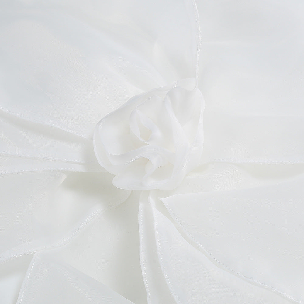 Zayne Mesh Flower One Shoulder Midi Dress In White