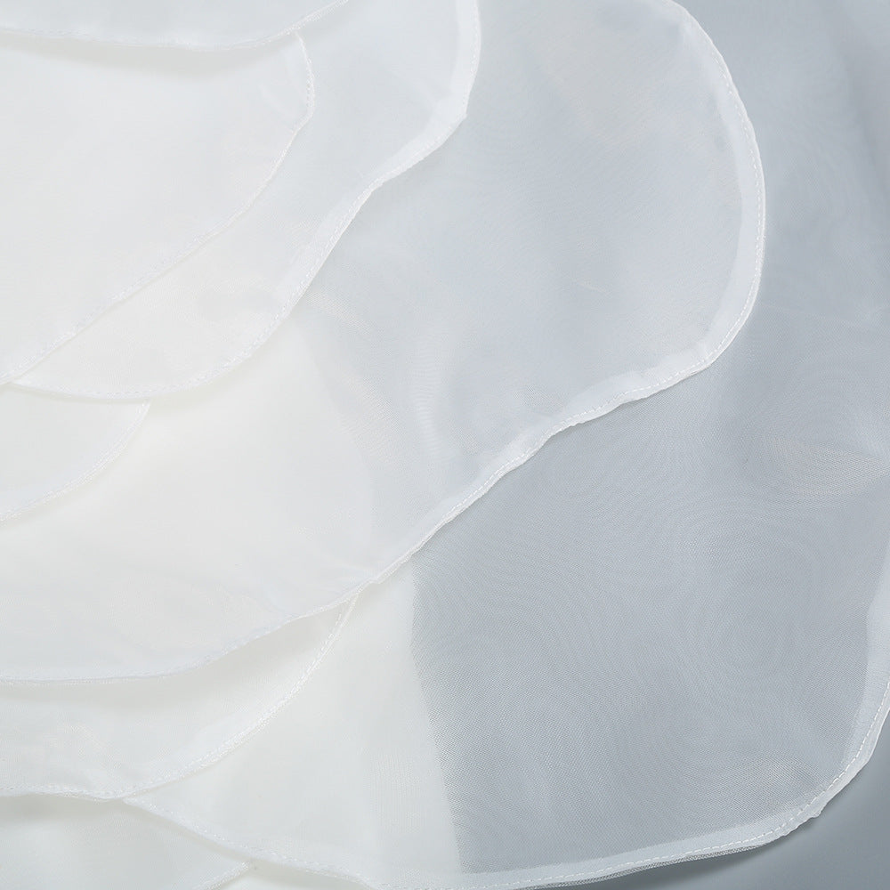 Zayne Mesh Flower One Shoulder Midi Dress In White