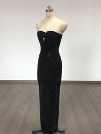 Elyon Strapless Rhinestone Rose Maxi Dress In Black