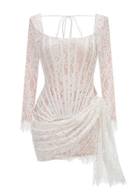 Taldrex Long Sleeve Lace Insert Corset Mini Dress In Black