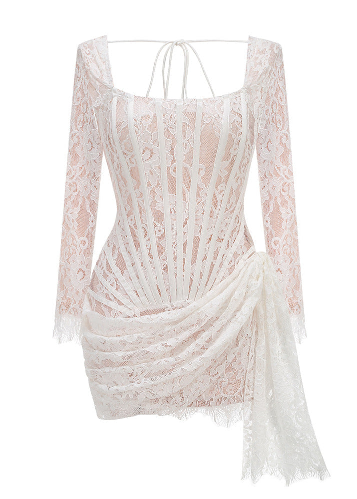 Taldrex Long Sleeve Lace Insert Corset Mini Dress In Black