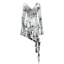 Tazeda Tie Dye Asymmetric Fringe Floral Midi Dress