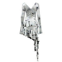 Tazeda Tie Dye Asymmetric Fringe Floral Midi Dress