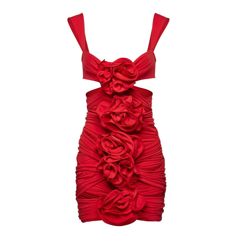 Aizen 3d Flower One Piece Swimsuit And Skirt In Red