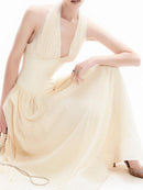 Terrell Halterneck Tulle Overlay Maxi Dress In Apricot