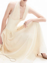 Terrell Halterneck Tulle Overlay Maxi Dress In Apricot