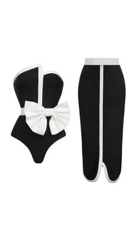 Vazada Off Shoulder Bow Tie One Piece Swimsuit Set