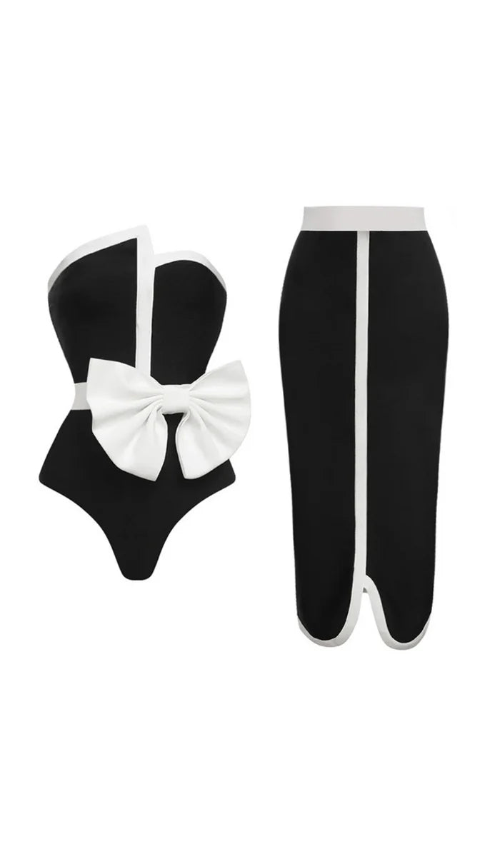 Vazada Off Shoulder Bow Tie One Piece Swimsuit Set