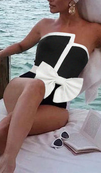 Vazada Off Shoulder Bow Tie One Piece Swimsuit