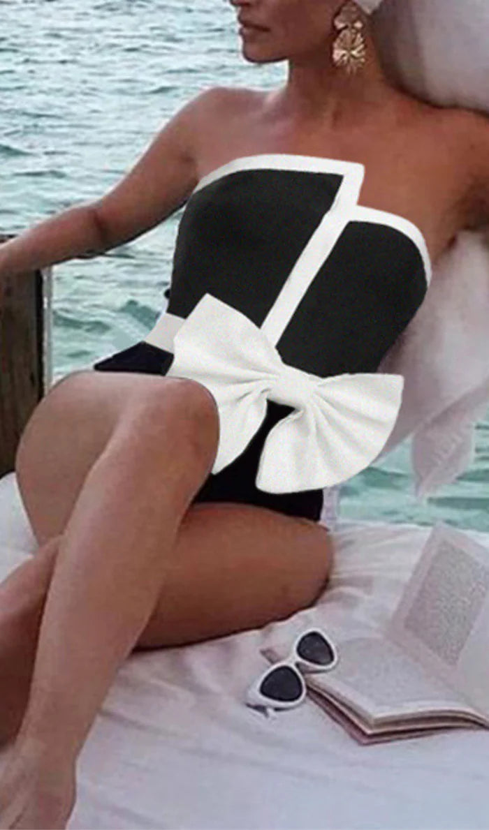 Vazada Off Shoulder Bow Tie One Piece Swimsuit