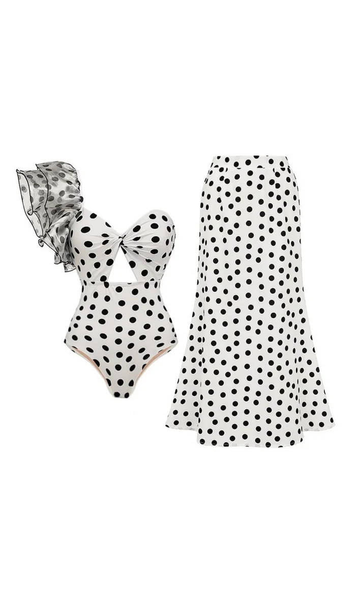 Keira One-Shoulder Ruffles Polka Dots Swimwear Set