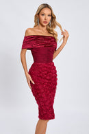 Beroe Off-shoulder Floral Embellished Midi Dress