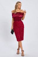 Beroe Off-shoulder Floral Embellished Midi Dress