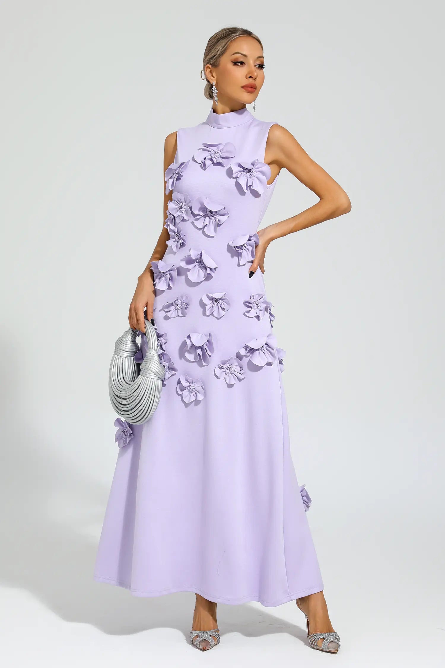 Onions Purple Rose Flower Maxi Dress