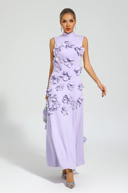 Onions Purple Rose Flower Maxi Dress