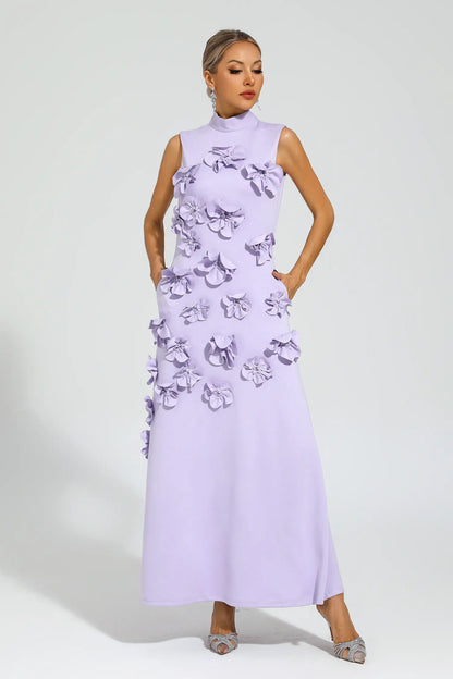 Hank Rose Flower Maxi Dress In Purple