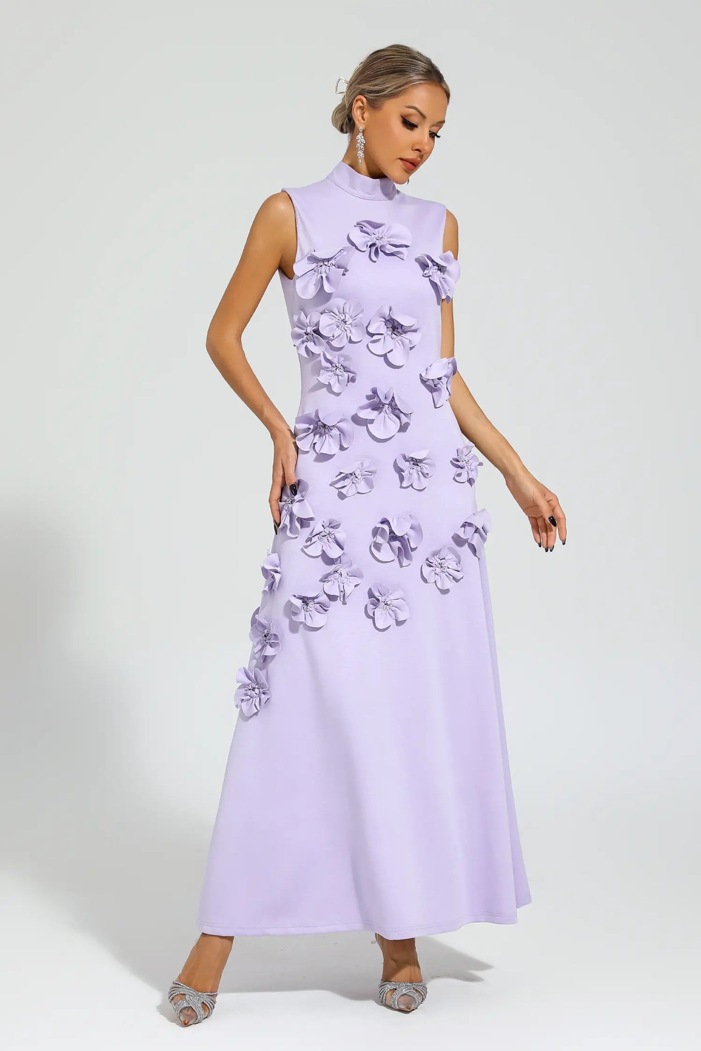 Hank Rose Flower Maxi Dress In Purple