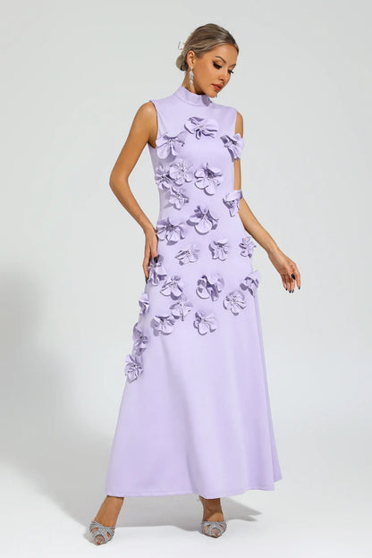 Hank Rose Flower Maxi Dress In Purple