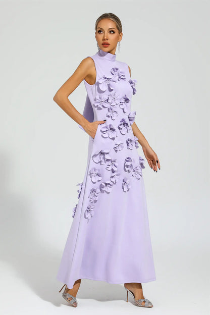 Onions Purple Rose Flower Maxi Dress