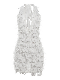 Subductix Plunge Neck Fringe Mini Dress