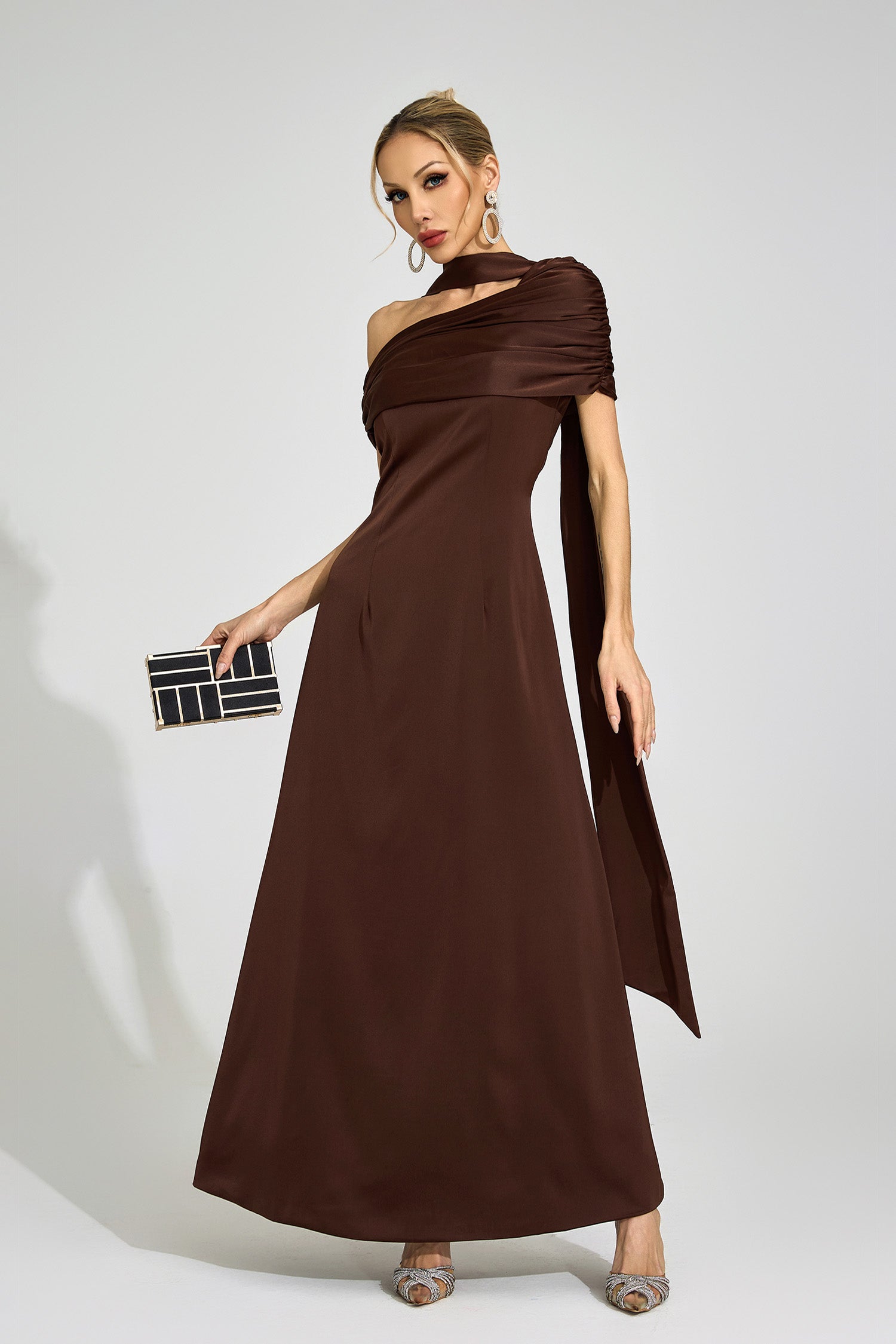 Gryvion Brown Floral Maxi Dress