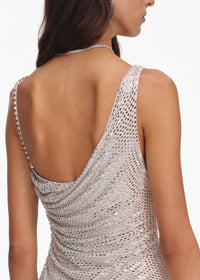 Irvakon Silver Rhinestone Draped Mini Dress