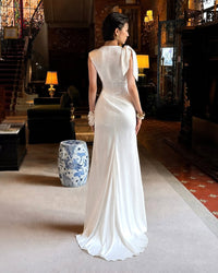 Brandis Satin One-Shoulder Pleated Maxi Dress In White
