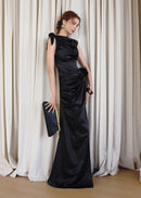 Brandis Satin One-Shoulder Pleated Maxi Dress In Black