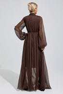 Isonyx Brown Lantern Sleeve Maxi Dress