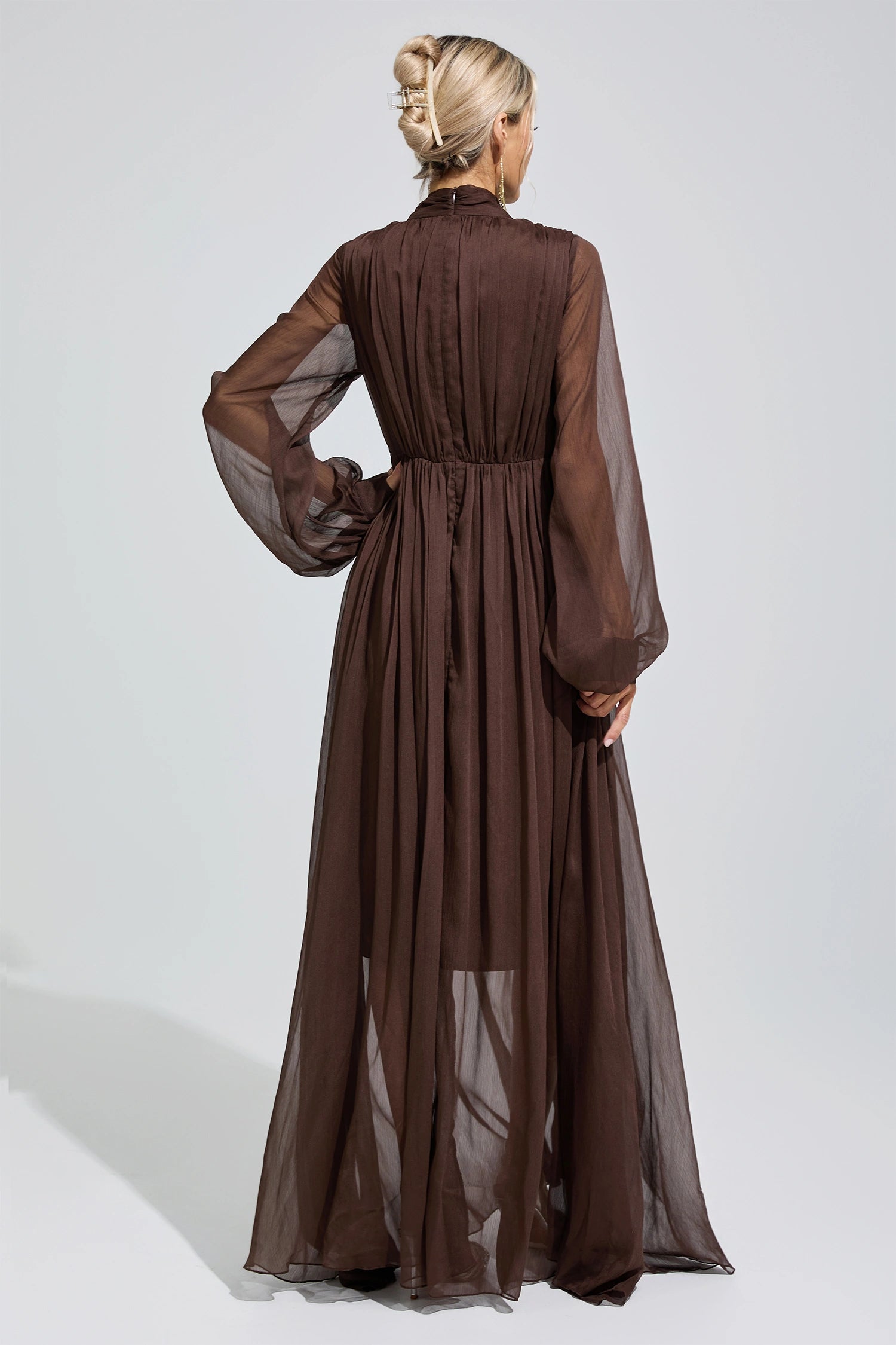 Isonyx Brown Lantern Sleeve Maxi Dress