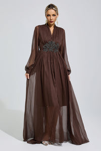 Isonyx Brown Lantern Sleeve Maxi Dress