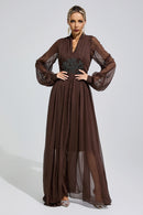 Isonyx Brown Lantern Sleeve Maxi Dress