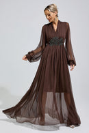Isonyx Brown Lantern Sleeve Maxi Dress