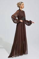 Isonyx Brown Lantern Sleeve Maxi Dress