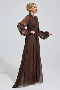 Isonyx Brown Lantern Sleeve Maxi Dress