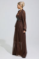 Isonyx Brown Lantern Sleeve Maxi Dress