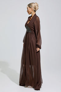Isonyx Brown Lantern Sleeve Maxi Dress