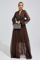Isonyx Brown Lantern Sleeve Maxi Dress