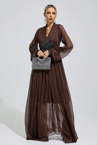 Isonyx Brown Lantern Sleeve Maxi Dress