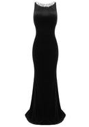 Cryos Backless Pearl Maxi Velvet Dress In Black