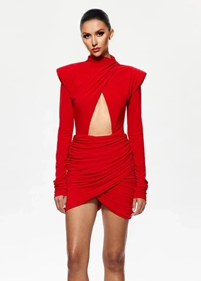 Alexander Long Sleeve Cutout Mini Dress In Red