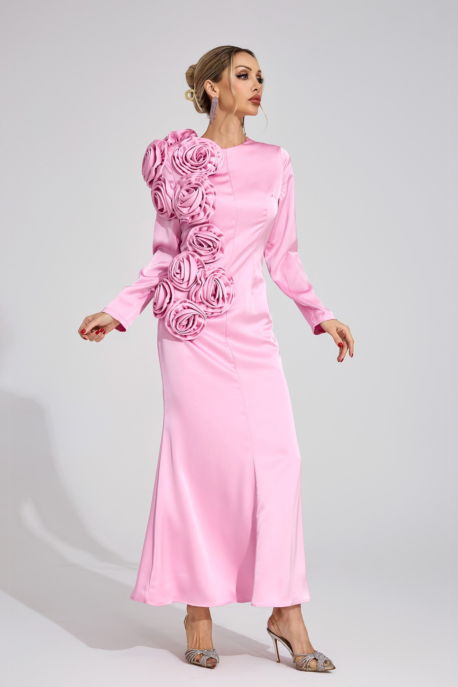 Ordelian Pink Floral Maxi Dress