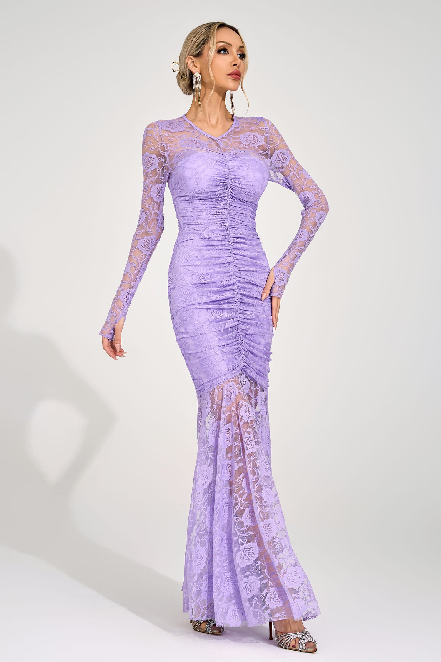 Galthera Purple Pleated Maxi Dress