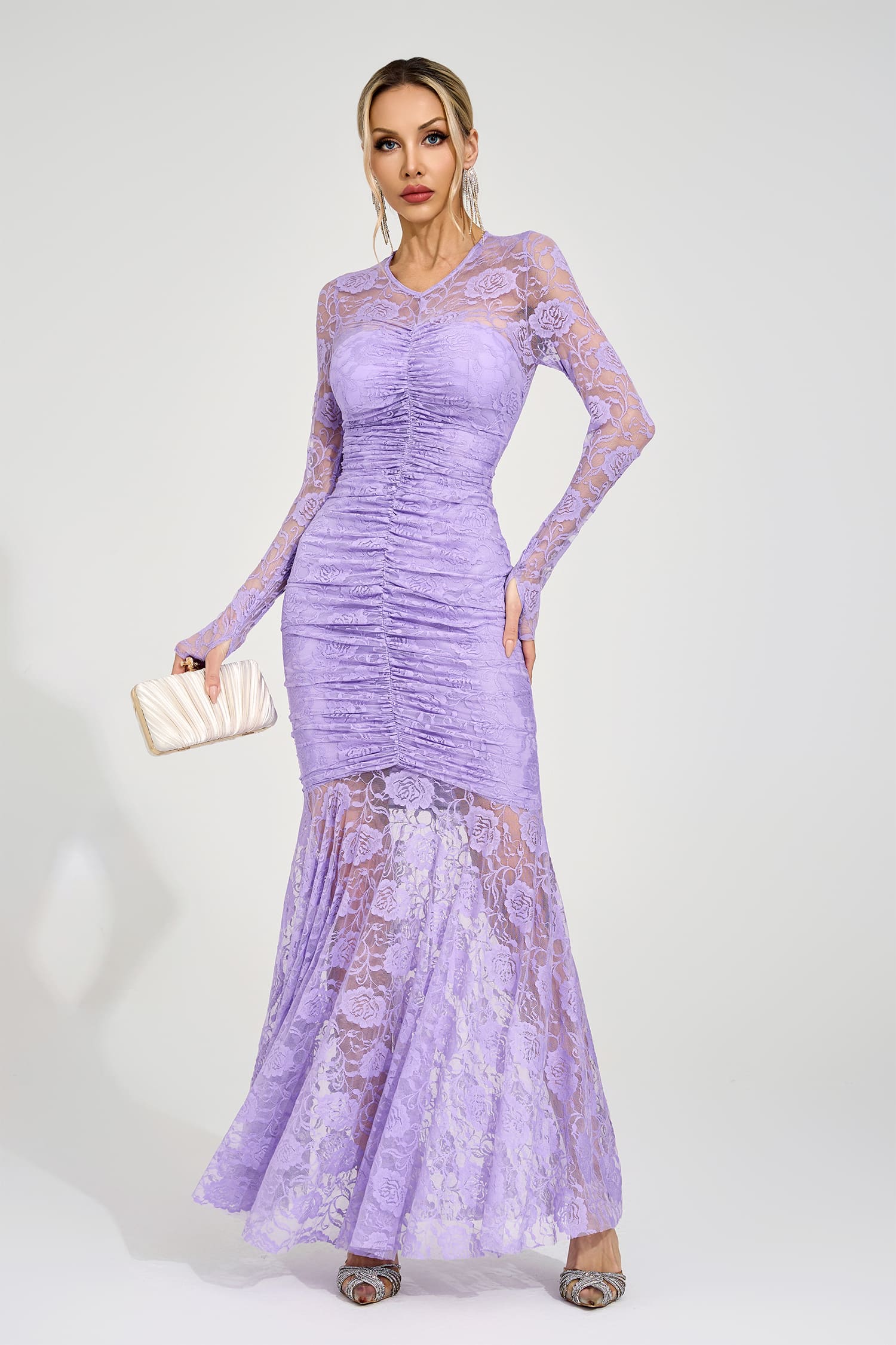 Galthera Purple Pleated Maxi Dress