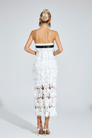 Dyzor Floral Lace Midi Dress In White
