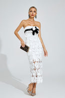 Dyzor Floral Lace Midi Dress In White