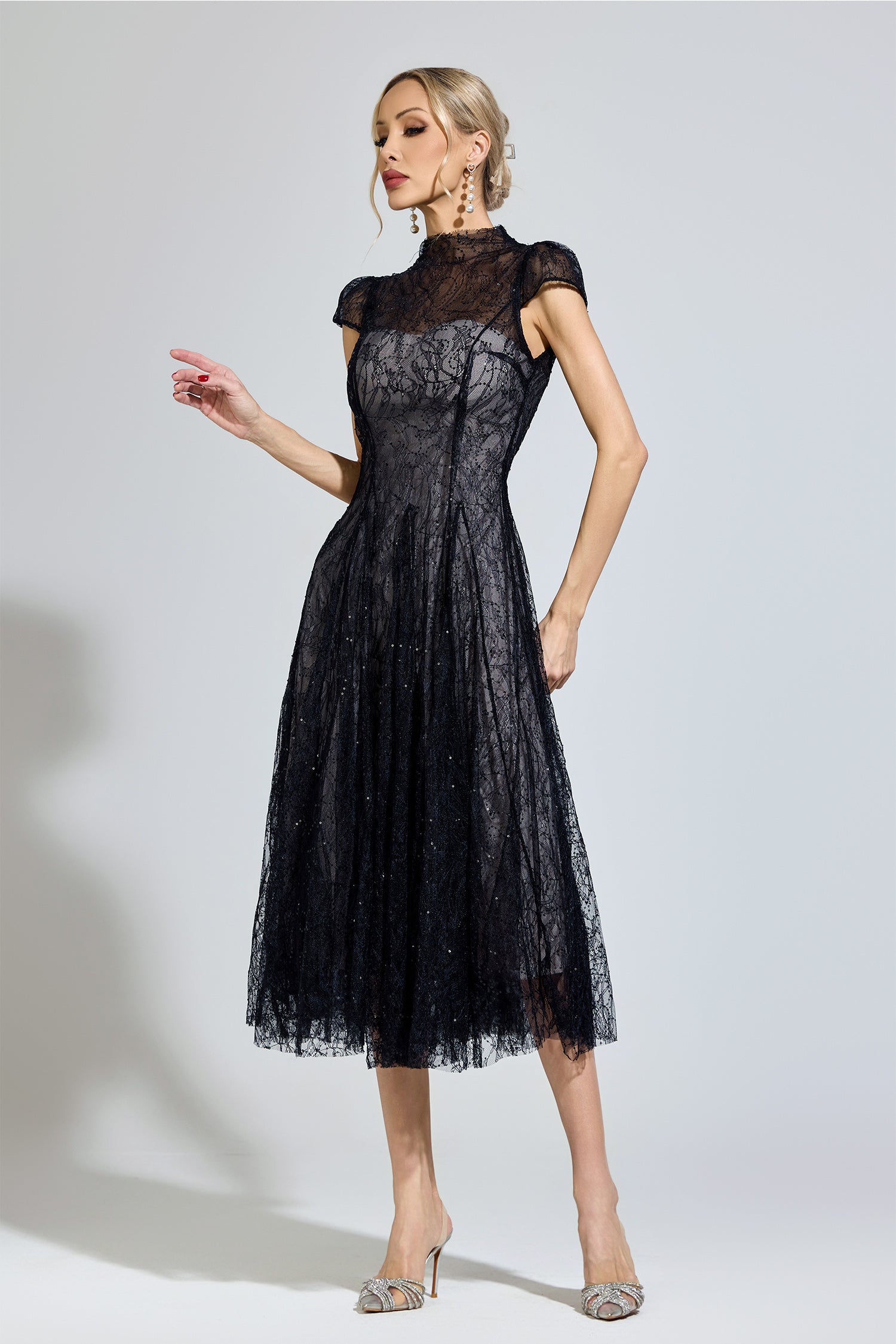 Hyzorin Black Lace Sequin Dress