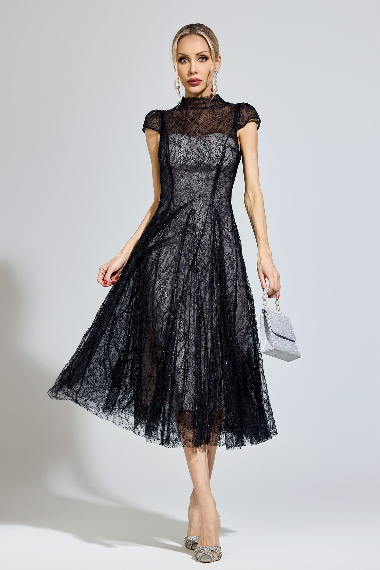 Hyzorin Black Lace Sequin Dress